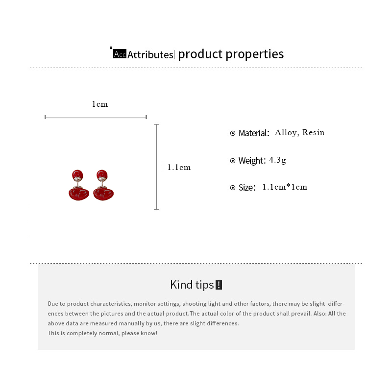 Love Heart STUD ต่างหูสําหรับผู้หญิง Smooth Red DROP น้ํามันต่างหูสองวิธีสวมใส่ผู้หญิงแฟชั่นเครื่องประดับหูสาวที่ดีที่สุดของขวัญ