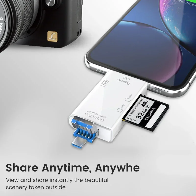 มัลติฟังก์ชั่น 6 in 1 OTG SD Card Reader USB2.0 Type-C/TF/SD Smart Cardreader สําหรับแล็ปท็อปอุปกรณ์เสริมอะแดปเตอร์