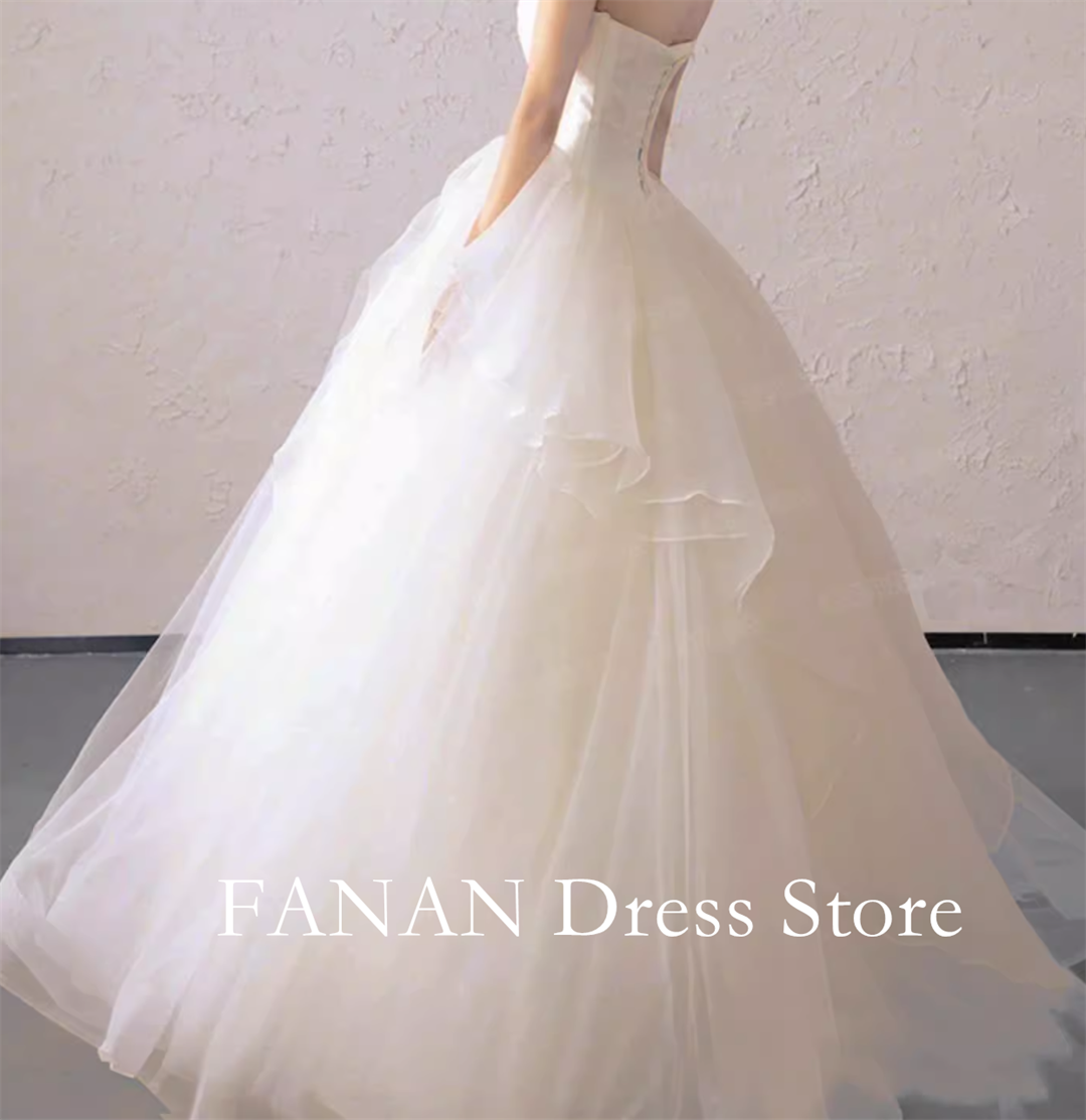 FANAN Customized Korean Strapless Ivory Organza Wedding Dress Elegant A-Line Corset Back Classic Bride Dresses Bridal Gowns