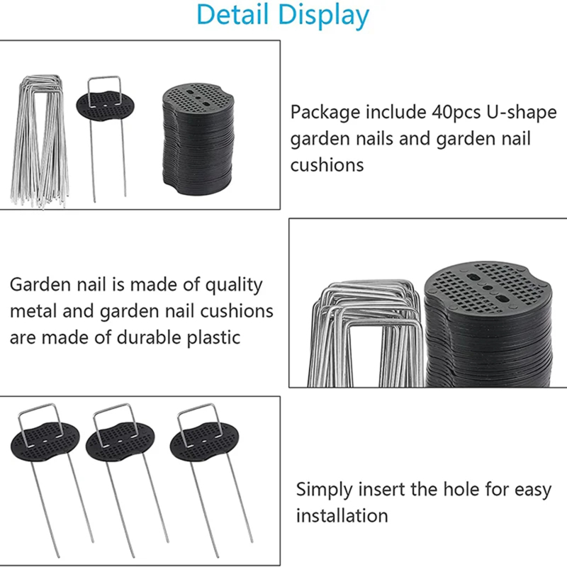 Clavijas de tierra en forma de U con arandelas amortiguadoras, clavijas de jardín para asegurar hierba, paisaje, red de tela, accesorios para césped y jardín, 40/80 Uds.