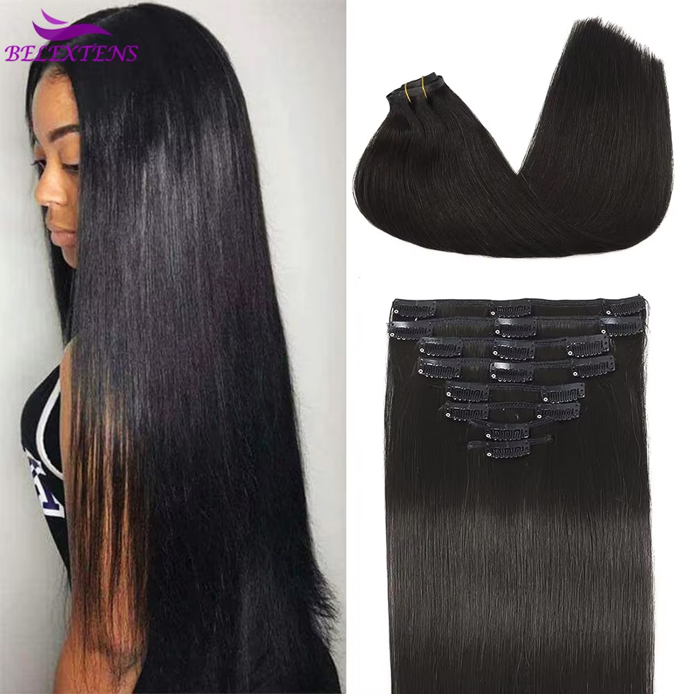 Grampo na extensão do cabelo humano 10-30 polegada clipe em extensões cheveux humains 8 pçs/set 120 gramas para mulher 3-5 dias de entrega