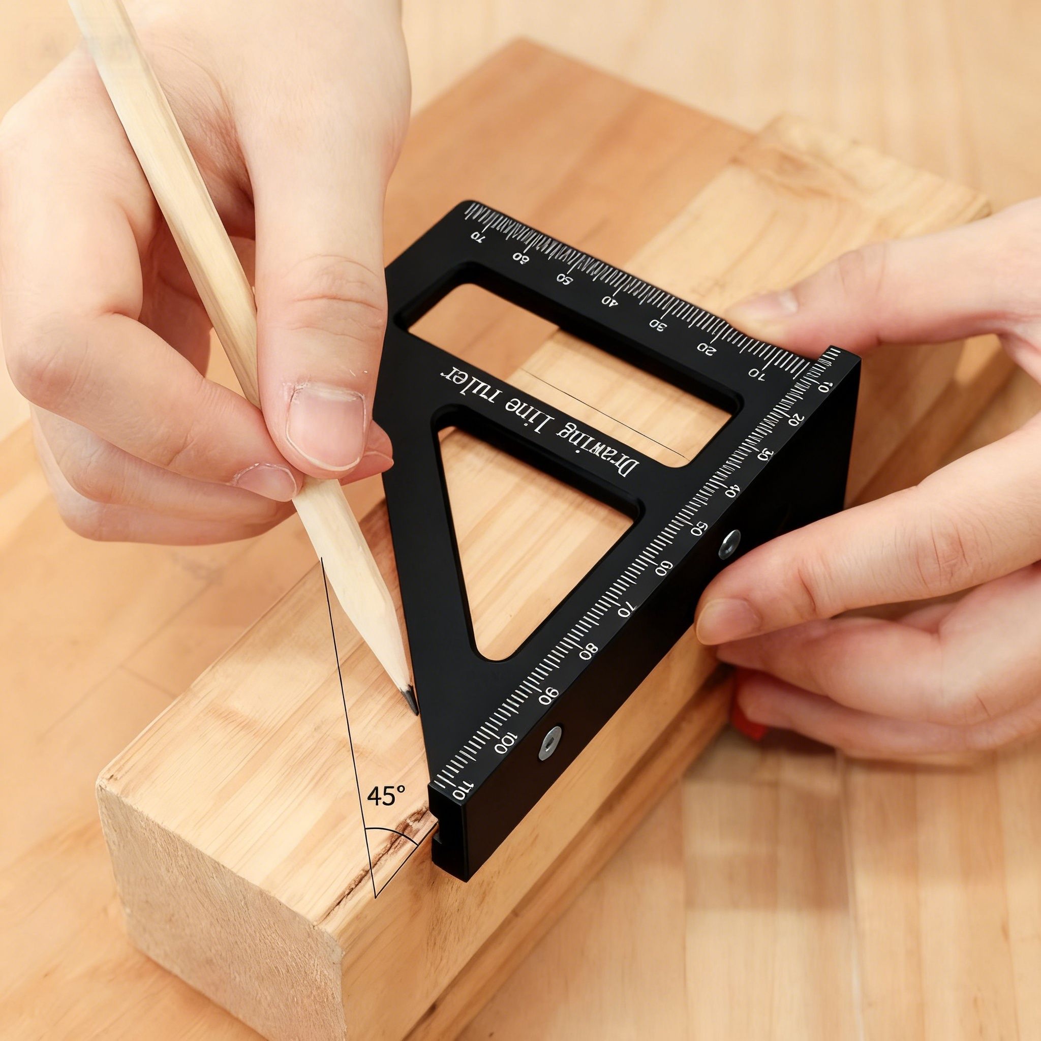 45°/90° 3D Miter Triangle Ruler, Plastic Multi-Angle Square Protractor for Carpentry Layout Measuring Drawing Line Diy Hand Tool