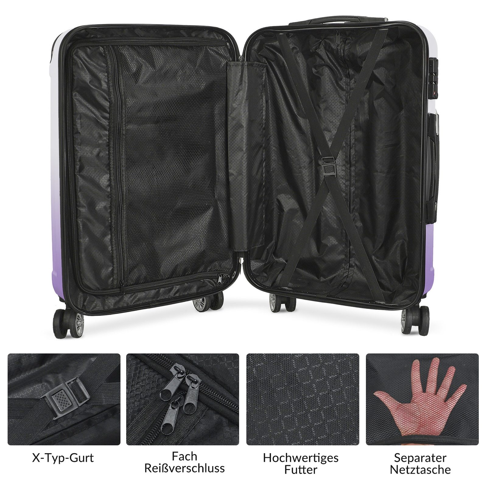 Comanlai 28-24-20 inch, set van 3 koffers, bagagesets met 4 universele wielen en dragend apparaat, ABS reiskoffer