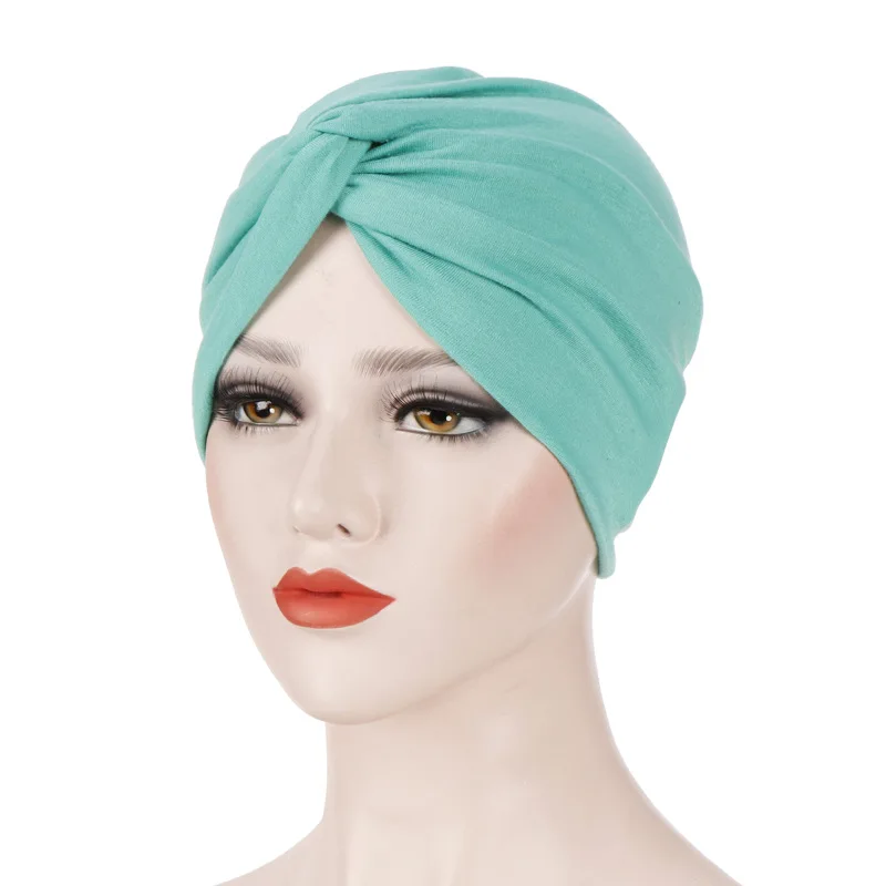 Elástico cor sólida pré-amarrado hijab envoltório cabeça cachecol chapéus turbante muçulmano gorro para mulheres chapéu interno moda feminina turbantes bonés