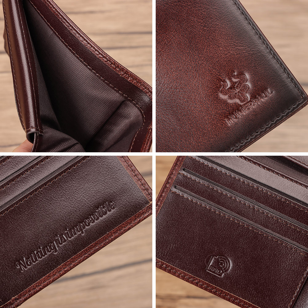 KAVIS Handmade กระเป๋าสตางค์ผู้ชายหนังแท้ RFID ผู้ถือบัตร ID หน้าต่างความจุขนาดใหญ่ชายเก็บเงินกระเป๋าแฟชั่น
