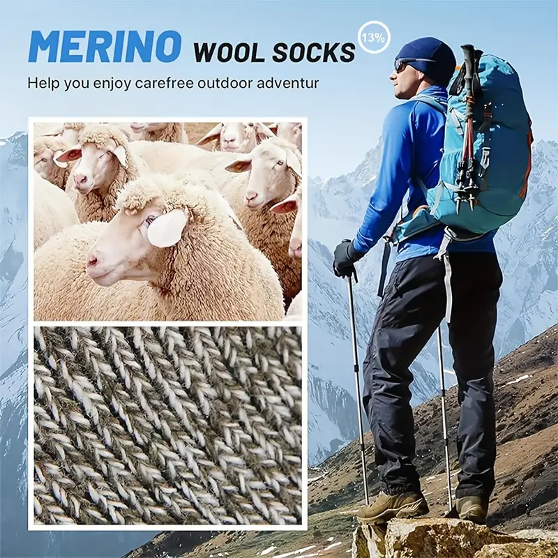5 pares de calcetines de lana merina para hombres, calcetines de senderismo súper gruesos calcetines térmicos para clima frío