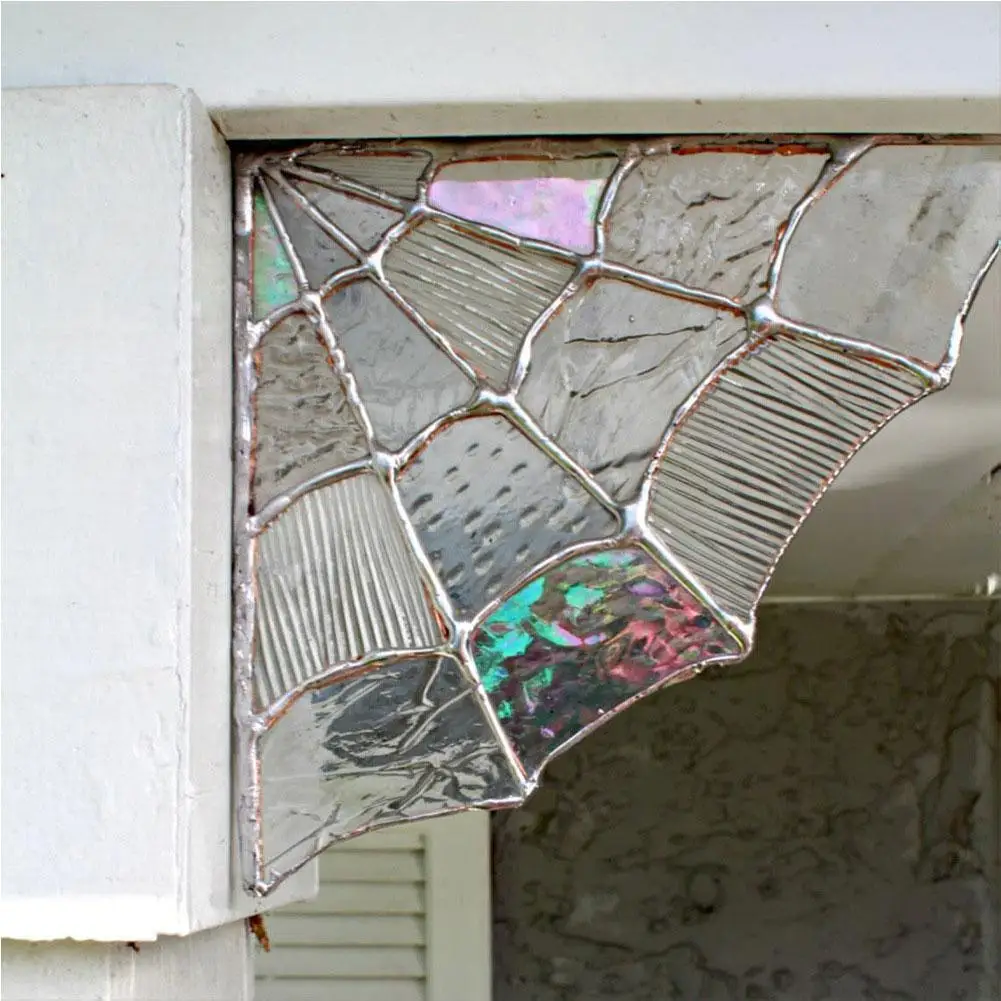 20x18 ซม.Creative Spider Web ประตูฮาโลวีนมุม Spider แก้วสีสําหรับ Home Window แขวนห้องนอนห้องนั่งเล่นประตู