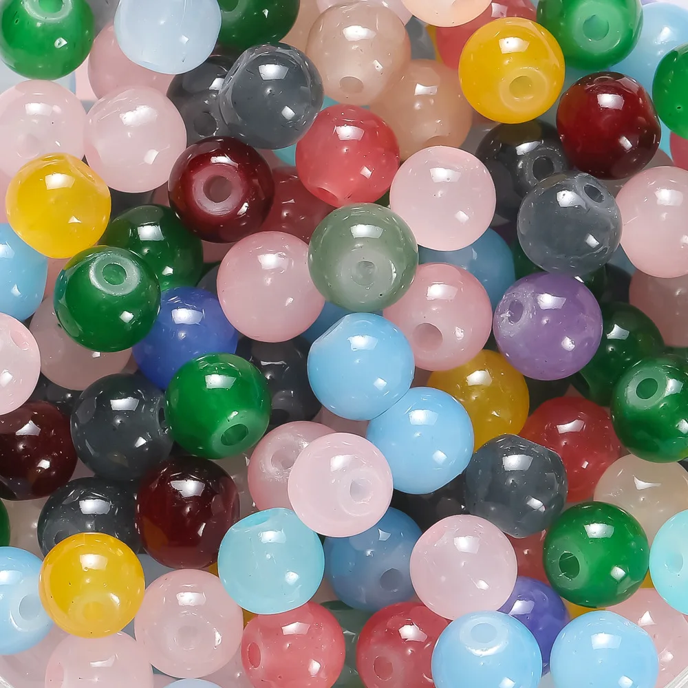 50 Stück 6 mm runde Glasperlen, bunte lose Spacer-Perlen für Halskette, Armband, DIY-Schmuckherstellung, Zubehör, Zubehör
