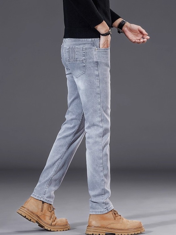 Calças Jeans Slim Fit Masculinas Verde Esmeralda Es Marca de Luxo Alta Qualidade Resistente a Manchas com Zíper na Cin...