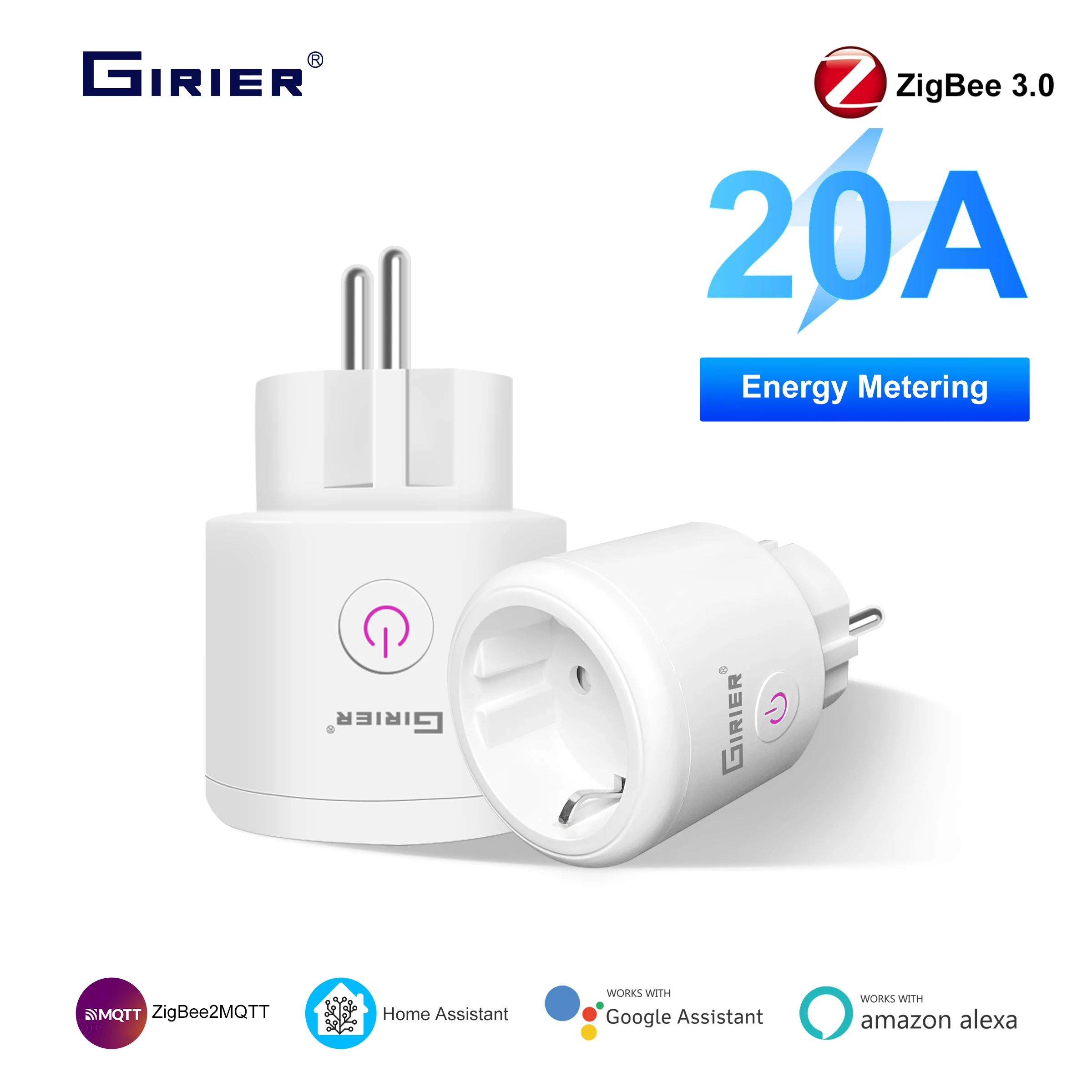 GIRIER enchufe inteligente ZigBee 20A enchufe de salida de hogar inteligente UE 4200W con función de Monitor de potencia compatible con asistente de Google Home Alexa