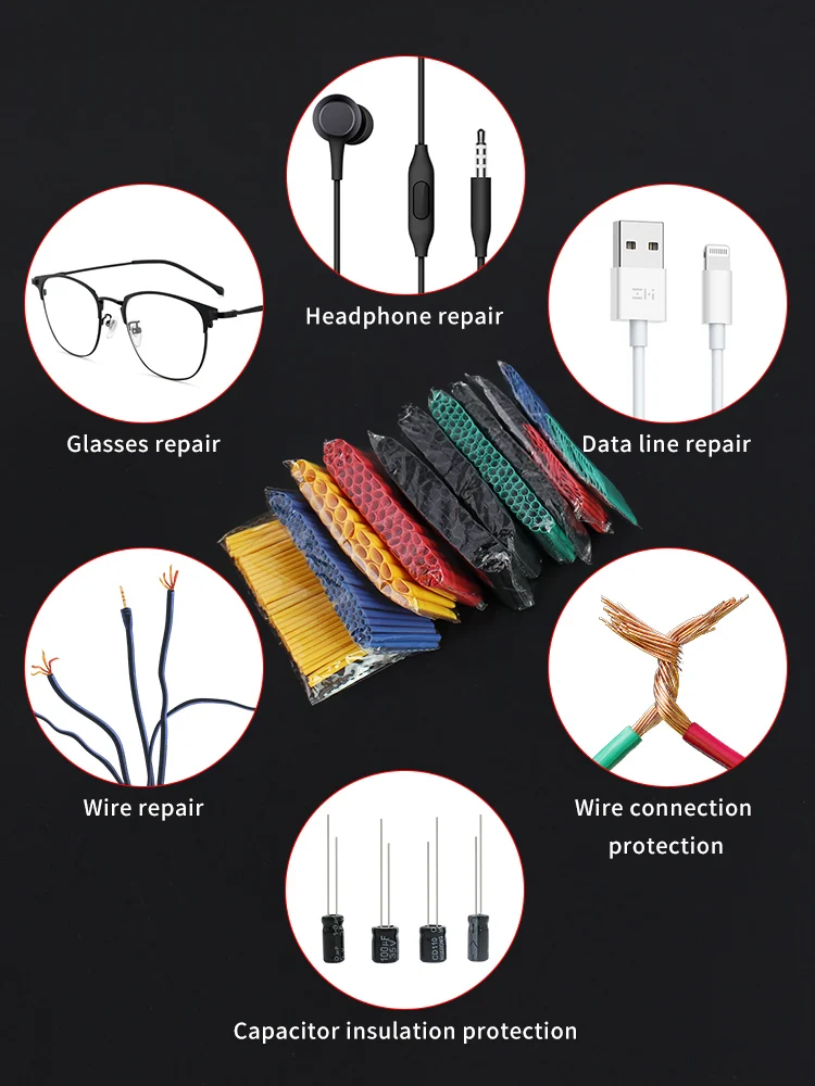 2:1 열수축 튜브 내열성 튜브 모듬 키트, 전자 와이어 케이블 수축 슬리브 절연 튜브 열수축성