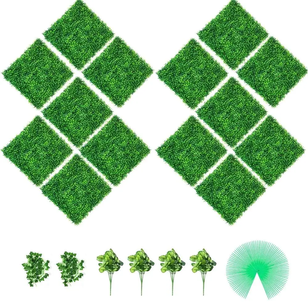 Artificial Boxwood Hedge Panels 14PCS 20x20in Greenery Privacy Screen Backdrop for Indoor Outdoor Garden Fence Decor