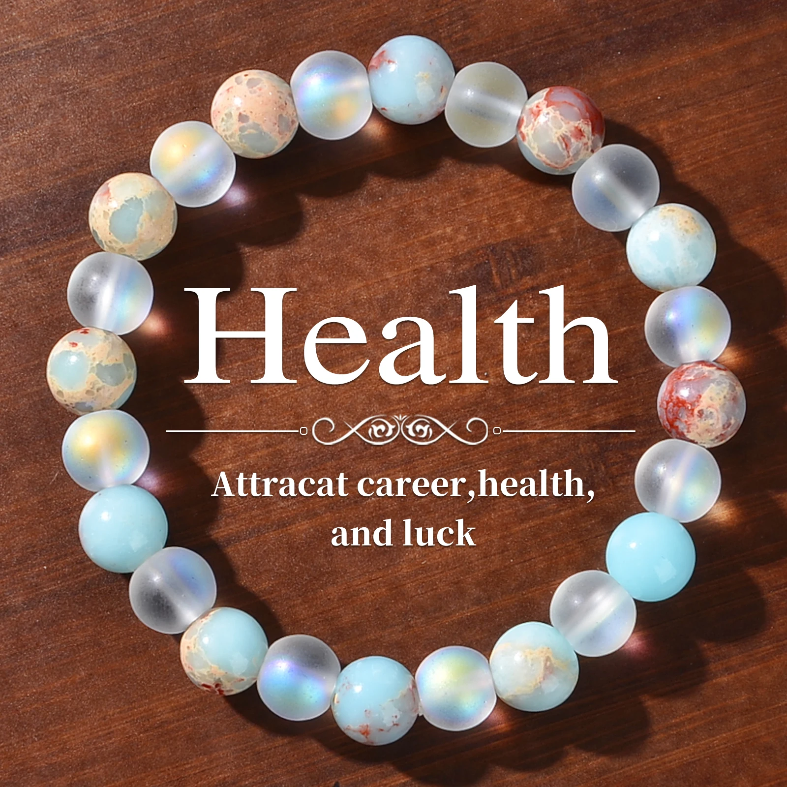 1 pieza de pulsera de cuentas de cuarzo aura y sedimentos oceánicos - Unisex - Joyería de cristal homogático - Trae la abundancia - Prosperidad