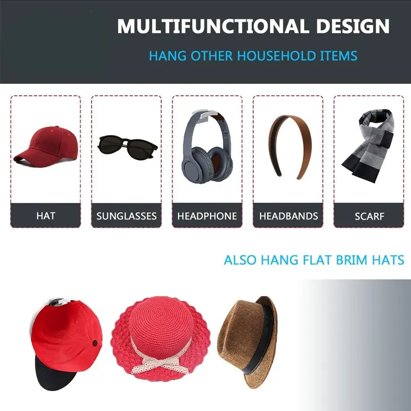 5 10 pz Nuovo Cappello Da Baseball Gancio Cappello Gancio Appicciolante Traceless Gancio Nero Design Minimalista Cappello Rack Semplice Auricolare Collana di Stoccaggio
