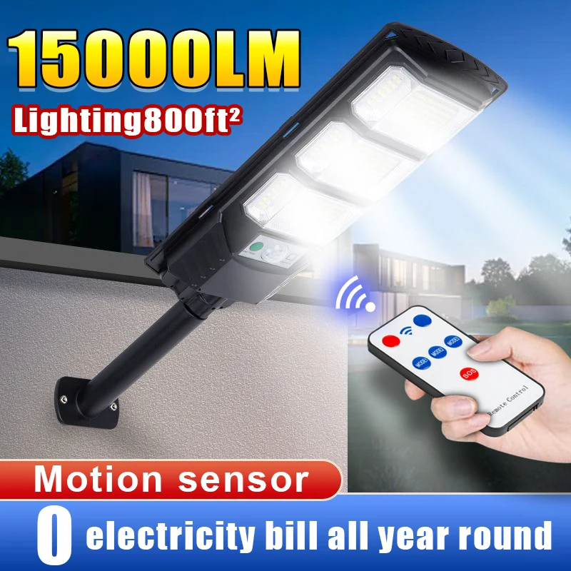 Luz solar ao ar livre com sensor do corpo humano, 15000 Lumens, controle remoto, luz impermeável da varanda, recentemente atualizado