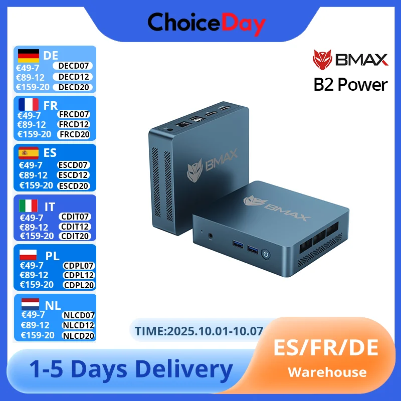 BMAX B2 Power Intel 5205U 8GB + 256GB SSD Windows 11 Pro 2,4GHz 5GHz Dual Band Wi-Fi Bluetooth 5.0 USB × 4 HDMI × 1