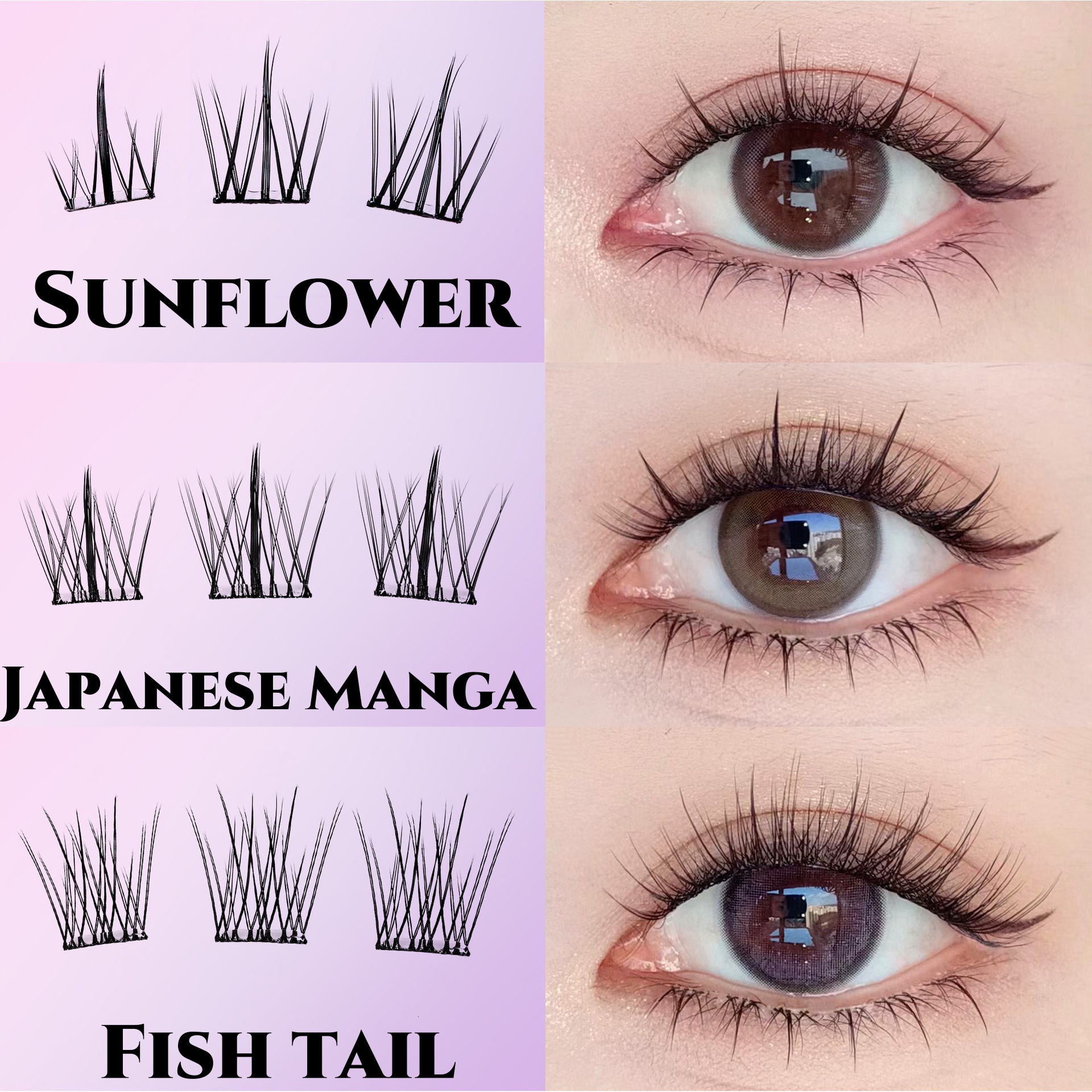MIAOJIE 10 Rows of Large Capacity Glue-free False Eyelashes Single Cluster 10-12MM C-curled Natural Self-adhesive false Eyelashe