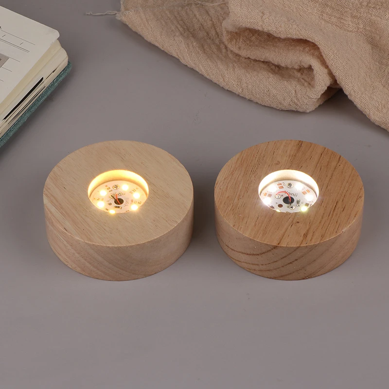 Base per display a luce LED rotonda in legno da 8/10 cm a batteria, supporto per lampada da notte, base per lampada da notte, ornamenti artistici in resina di cristallo