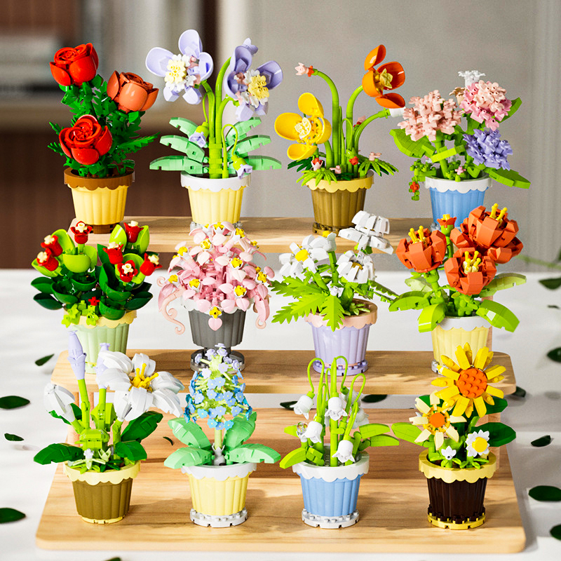 Blocs de construction jouets pour Lego fleurs Roses tournesol plante en pot modèle ne se décolore jamais fleurs décorations intérieures jouets de Puzzle 3D