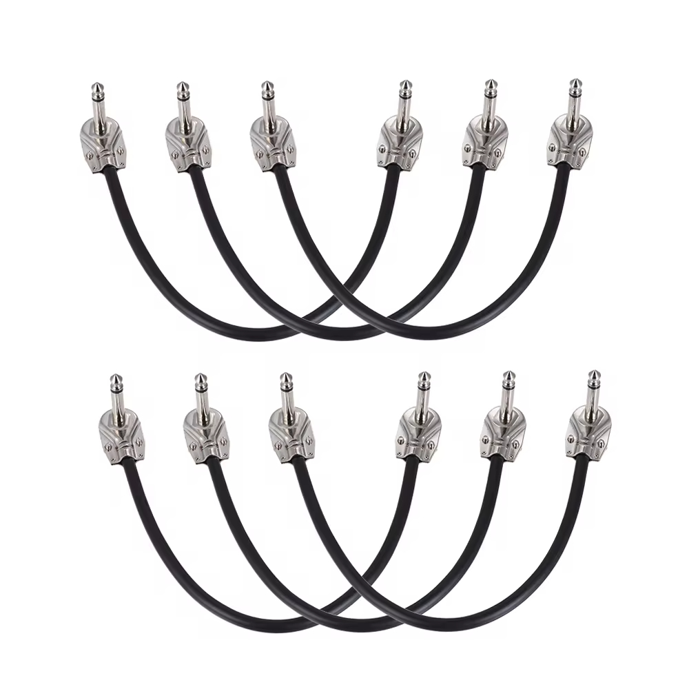 Miwayer 15cm/ 6in cabo de remendo de instrumento de pedal de efeito de guitarra 1/4 "prata plugue de ângulo reto jaqueta de PVC preta, pacote com 6