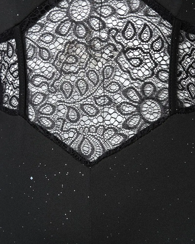 セクシーなパーティーナイトアウトジャンプスーツ女性エレガンス 2022 無地グリッターコールドショルダー長袖コントラストレースコルセットスキニージャンプスーツ