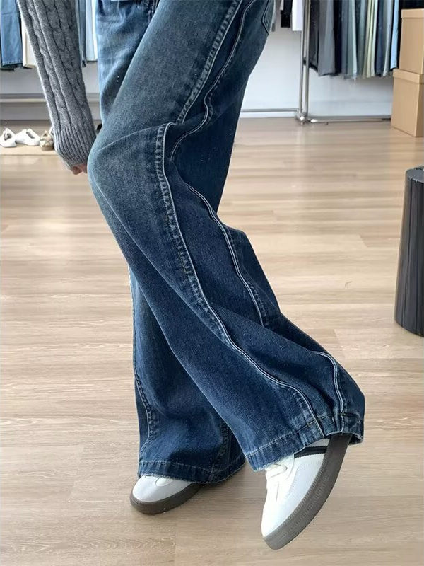 Calças Jeans Fenas Plus Size Retrô Americanas das de Perna Larga, Soltas e Retas, Efeito Emaecedor, Crimento Lon...