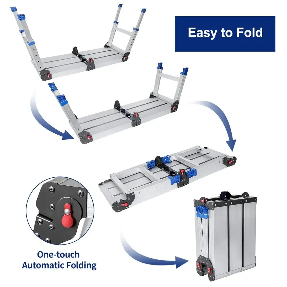 Adjustable Aluminum Folding Work Platform 330 lb Capacity Non-Slip Step Stool Easy Install Height-Adjustable Carry Handle