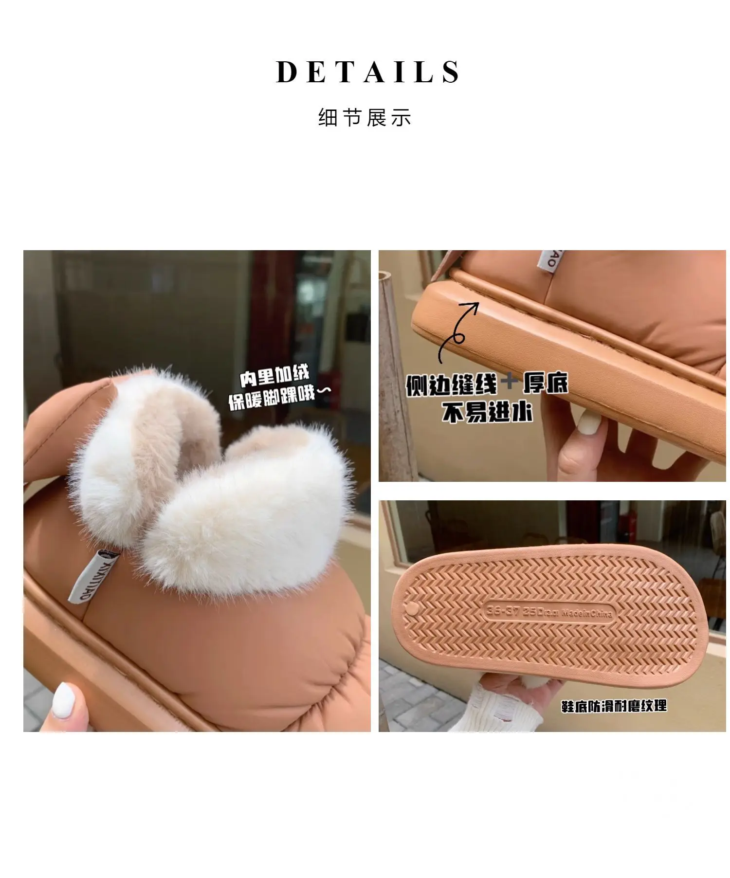 Bottines chaudes et mignonnes pour femme, chaussures chaudes en coton avec nœud en peluche, en tissu imperméable, à baril court, nouvelle collection hiver 2024