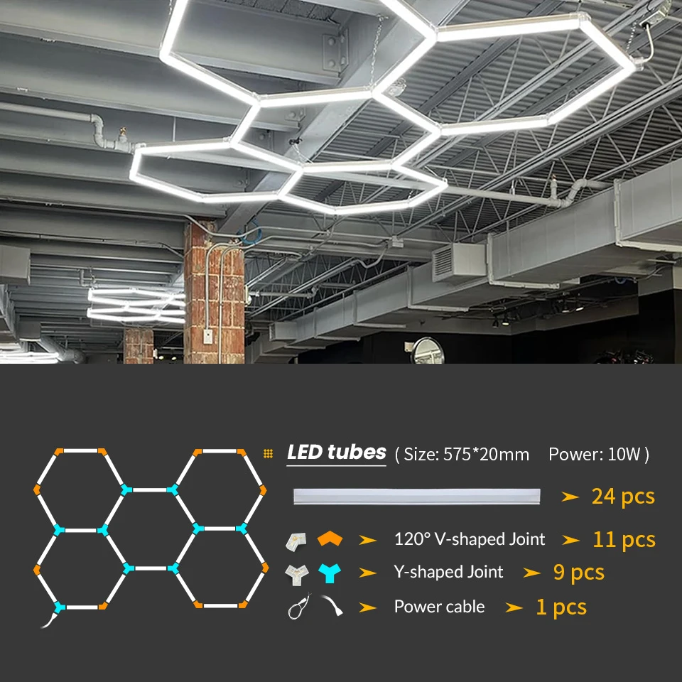 Tubo LED DIY, luz LED tipo panal, lámpara hexagonal personalizada para garaje, AC85-265V, iluminación de techo para taller, barbería, estudio de oficina