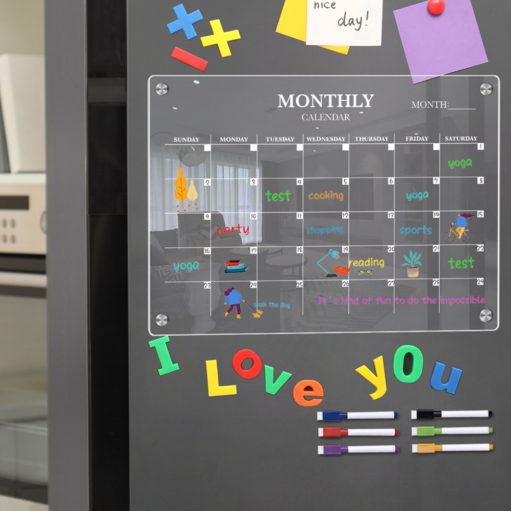 Magnetic Weekly Planner Board ตารางรายวันไวท์บอร์ดแม่เหล็กดึงดูดตู้เย็นอะคริลิค Dry Erase Clear ตู้เย็น Planning