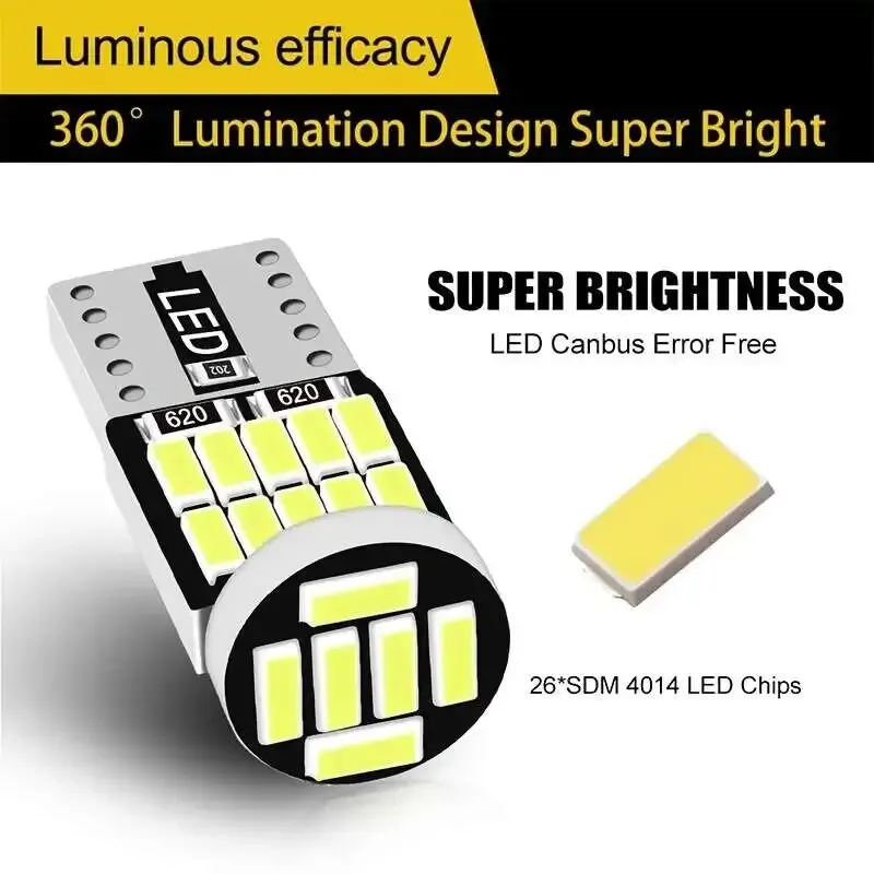 10ชิ้น T10 W5W หลอดไฟ LED CANbus 26SMD 12V 194 168ภายในรถโดมอ่านหนังสือป้ายทะเบียนรถที่จอดรถโคมไฟสัญญาณอัตโนมัติ