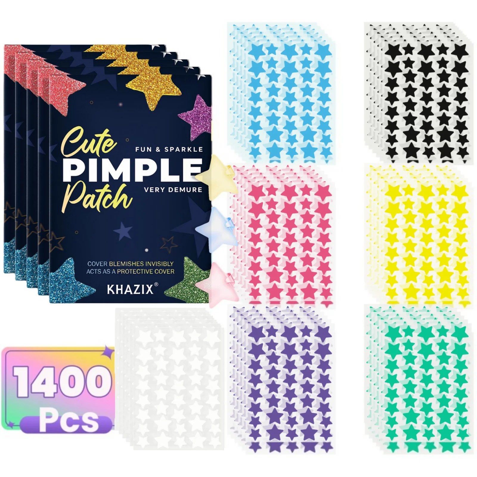 1400 peças de remendos de acne estrela multicoloridos, remendos de espinhas, remendos de acne facial, remendos corretivos de acne, ultrafinos