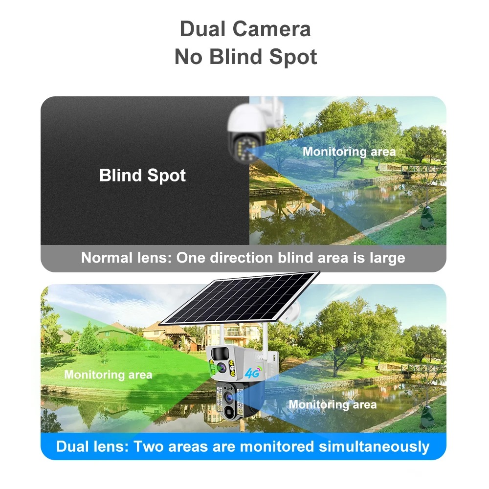 8mp 4k câmera solar sem fio 4g sim ao ar livre lente dupla wifi câmera ip pir visão noturna v380 pro cctv monitor de proteção segurança