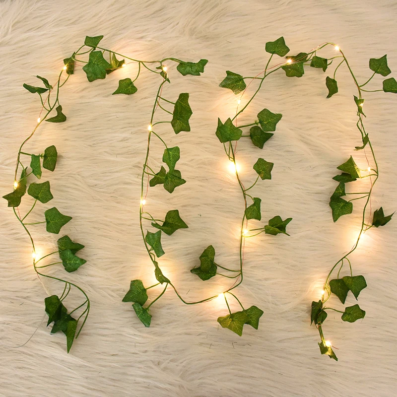 2/5/10M Foglie di seta False Creeper Foglia verde Ivy Vite LED Luci della stringa per la casa Matrimonio Appeso Ghirlanda Piante artificiali Decor