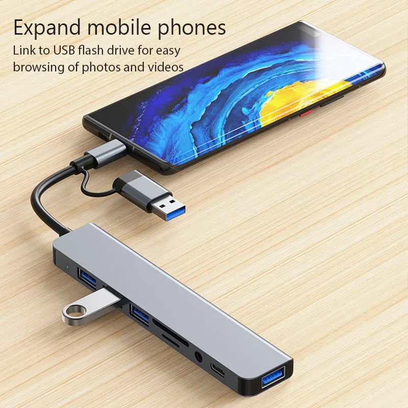 Xiaomiスマートフォン/タブレット用8in1 USB Cエキスパンダーハブ Type-Cスプリッター マルチポートアダプタードック USB 3.0 4K DisplayPort対応