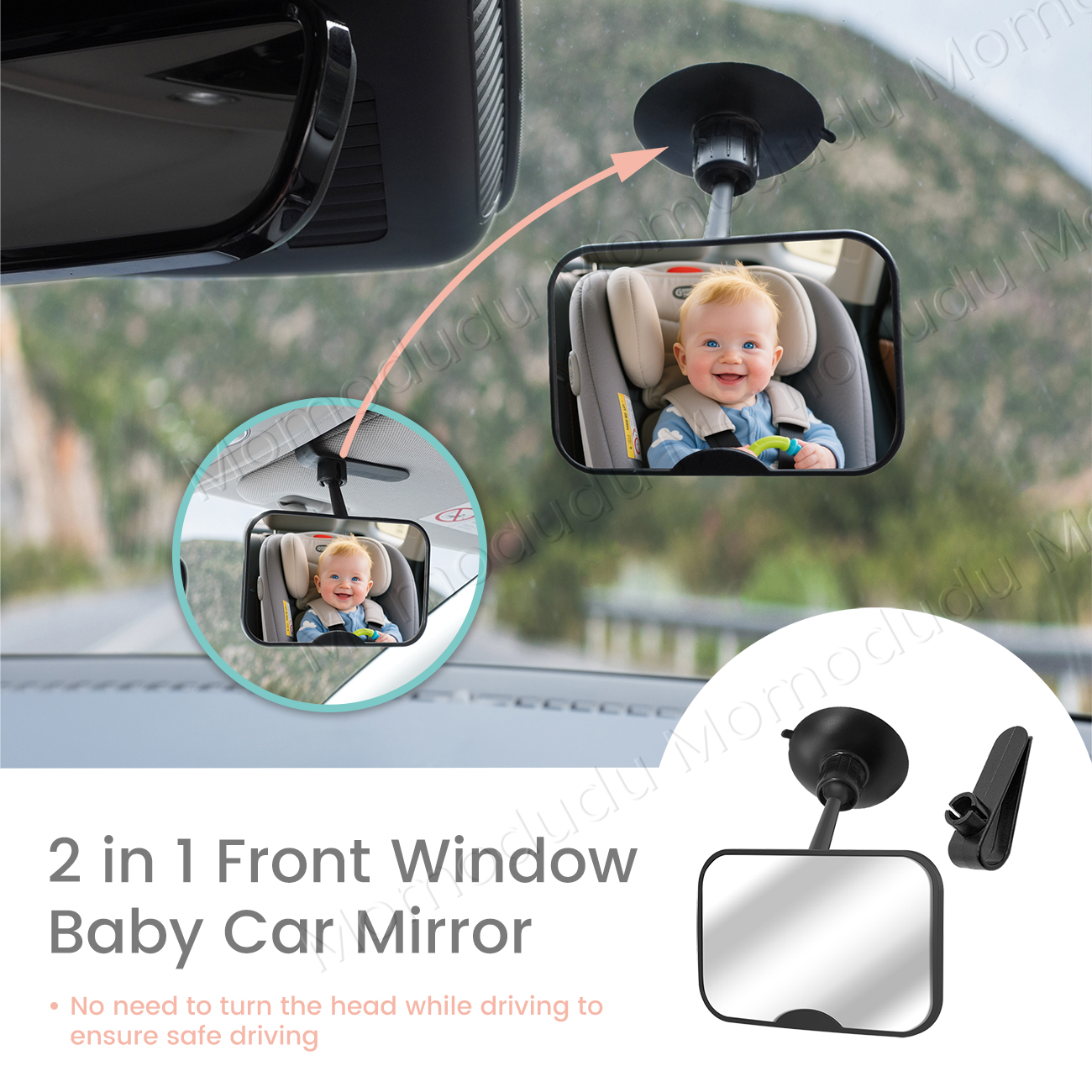 Rétroviseur de siège de voiture réglable noir 2 en 1 360 °   Ventouses rotatives incassables, installation facile pour la surveillance des enfants à l'arrière