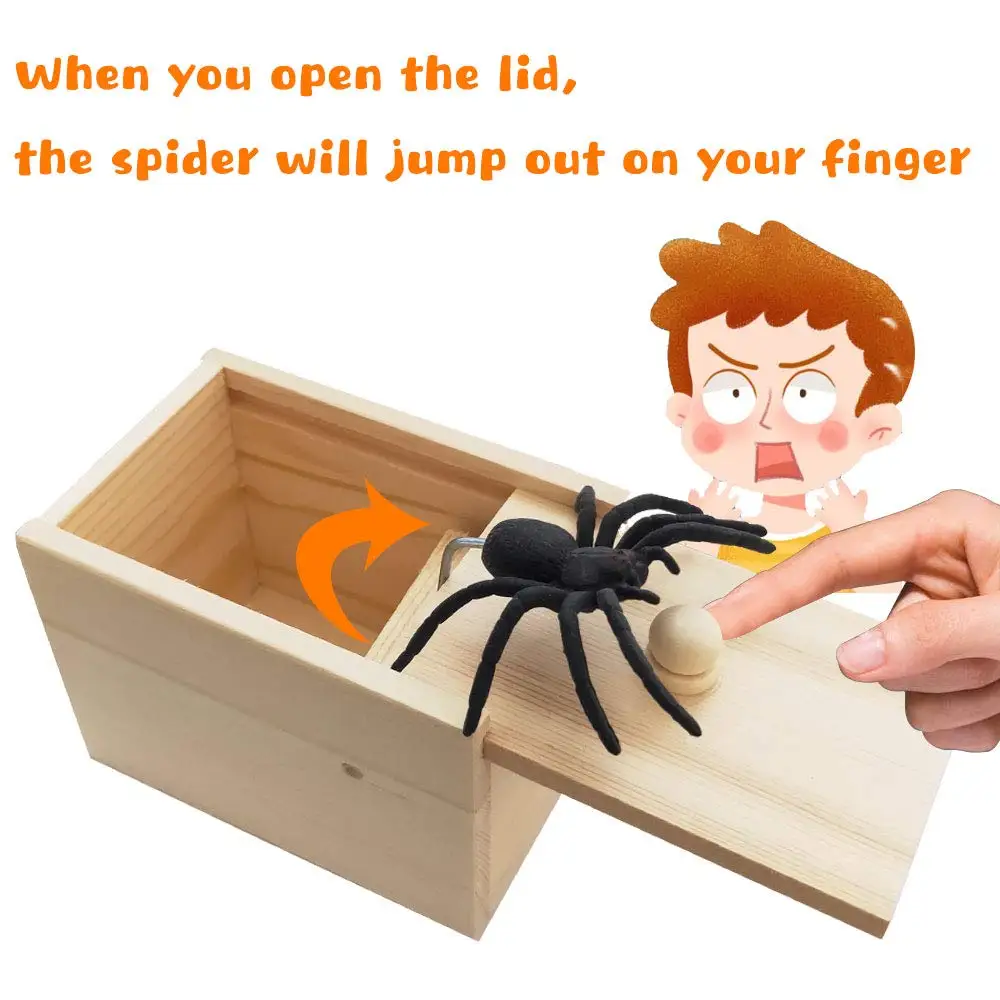ฮาโลวีน Spider Scare Prank กล่องที่น่าแปลกใจไม้ Scare กล่องของขวัญของเล่น Spider กล่อง Prankoy Prank สําหรับเด็กผู้ใหญ่