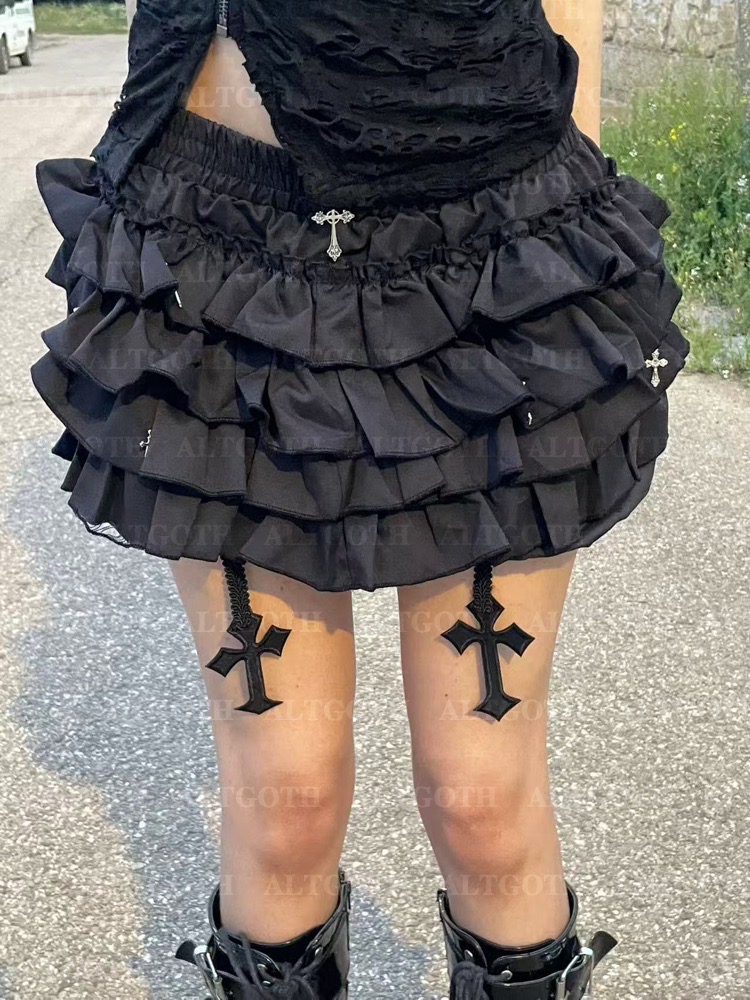 AltGoth Mall Goth Kuchen Shorts Frauen Hotsweet Y2k E-mädchen Harajuku Kreuz Anhänger Culottes Ästhetische Fairycore Nette Kawaii Shorts