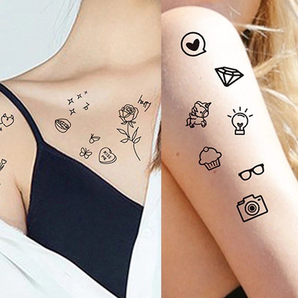 10 stücke Wasserdicht Temporäre Tattoo Aufkleber Liebe Emoticon Mond Sonne Linien Schädel Planet Tatto Handgelenk Gefälschte Tattoos Körper Kunst Frauen männer