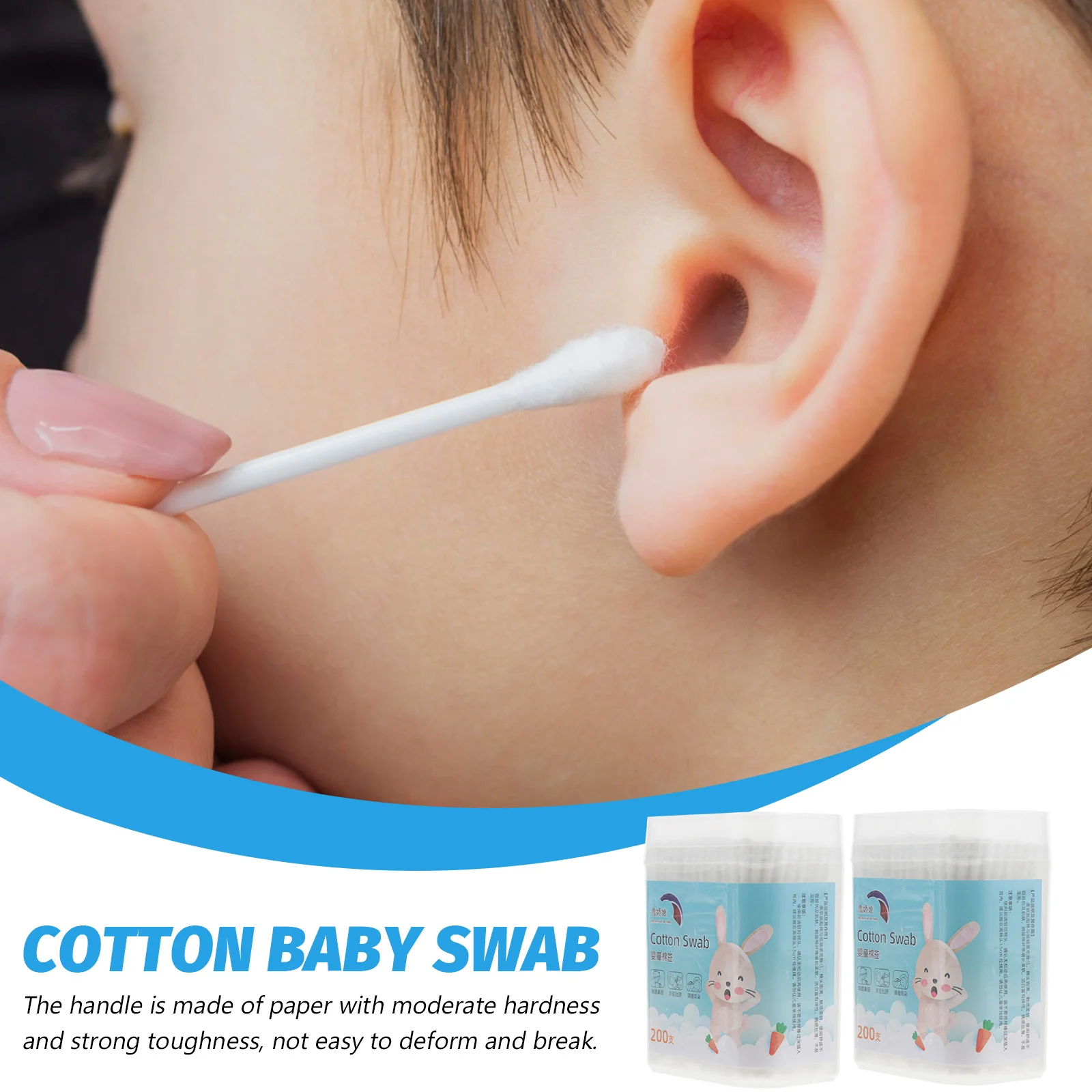  400 PCS/2 Baby Swabs Ear Cleaning Sticks Nose Cotton Pointed Reusable Thin Shaft Toddler
