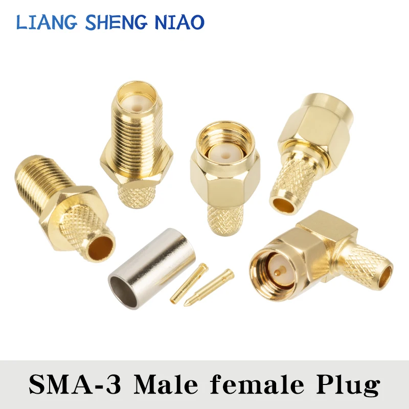 Todo o cobre SMA-J-3 parafuso interno agulha interna padrão sma conector macho crimpado com conector fêmea sma alimentador rg58/50-3