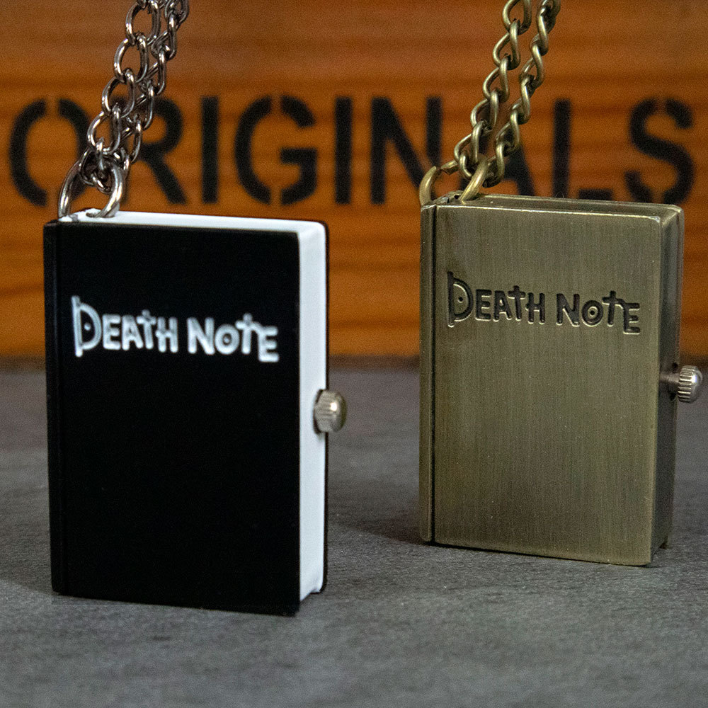 ญี่ปุ่นอะนิเมะโบราณสร้อยคอนาฬิกาจี้ Death Note Book นาฬิกาพ็อกเก็ตควอตซ์สําหรับผู้ชายผู้หญิง