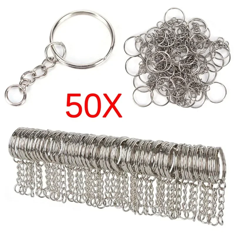 50 porte-clés avec chaînes - Chaînes à boucle de 25 mm de diamètre - Porte-clés en argent avec chaînes de diamètre - 4 chaînes