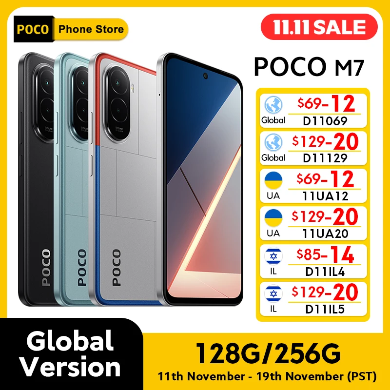【Брендовый +】POCO M7, глобальная версия, мобильный телефон, 6,9 дюйма, 144 Гц, FHD +, точечный дисплей, аккумулятор 7000 мАч, камера 50 МП, NFC Snapdragon 685
