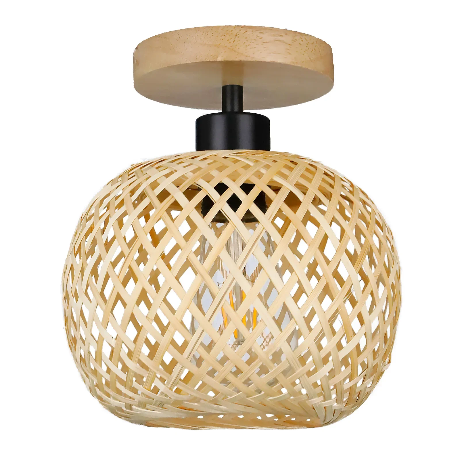 Lampada da soffitto retrò a led in bambù intrecciato Corridoio Corridoio Soggiorno Plafoniera E27 Lampade in tessuto Apparecchi decorativi