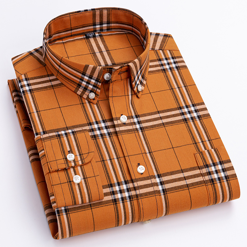 Novedad en camisa, camisas de manga larga 100 % algodón para hombres, camisa informal ajustada, ropa de calle vintage a la moda, ropa elegante a cuadros suave