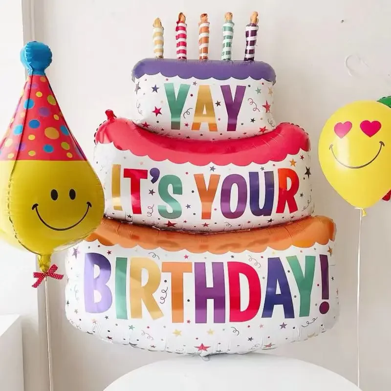 ขนาดใหญ่ 3 ชั้นเค้กวันเกิดเทียนฟอยล์บอลลูนลายและ Polka Dots, Party ตกแต่ง Photo Props