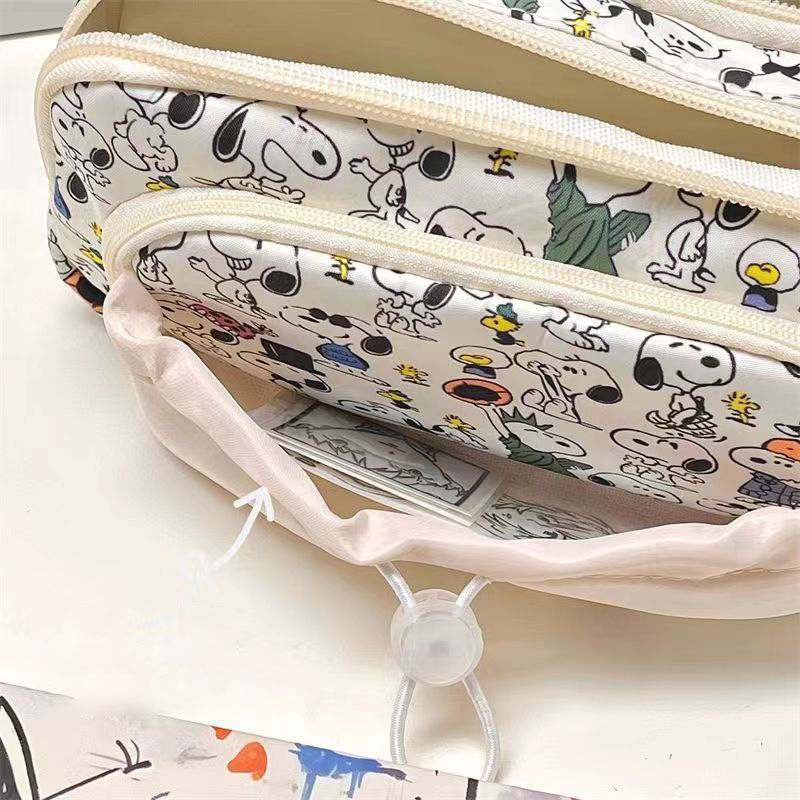 Snoopy lápis caso kawaii bonito anime menino grande capacidade multi camada saco de armazenamento de papelaria criativo meninas aprendizagem suprimentos presente