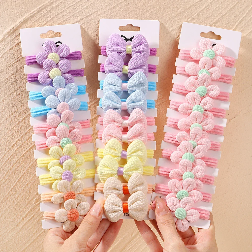 10 Stuks Leuke Meisjes Nylon Bloem Haar Banden Snoep Elastische Boog Haarbanden Staartjes Haar Touw Rubber Haar Gom Scrunchies Accessoires