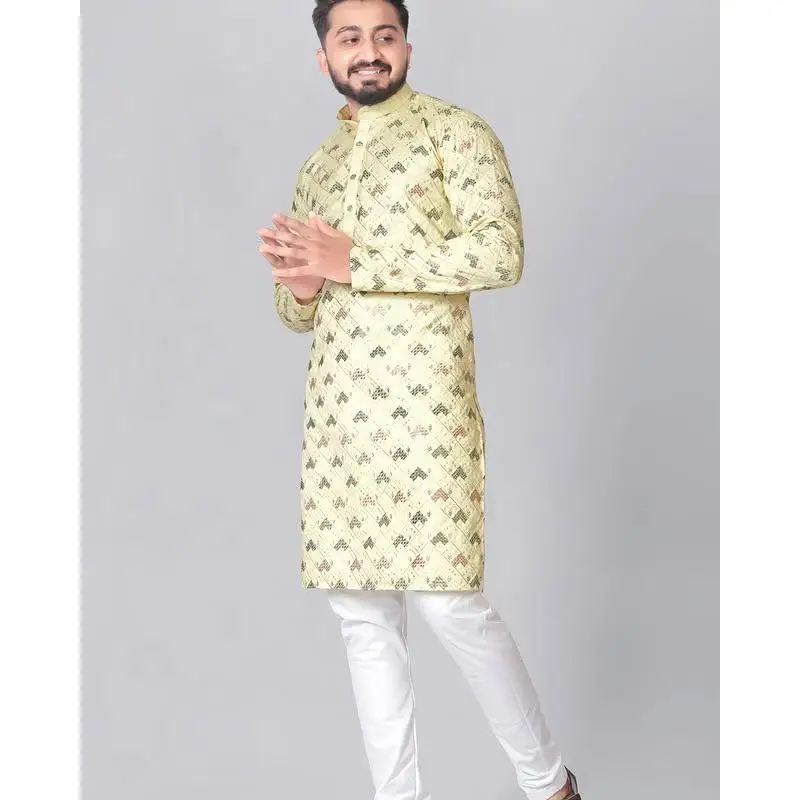2025 masculino digital impresso kurta dhe ajuste regular gola mandarim longo adequado todas as ocasiões como casamento hari raya aidilfitri